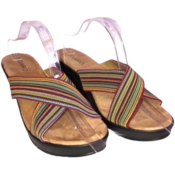 Ingaro Crossfire Stripe Platform Wedge Sandals 10 - Picture 1 of 7